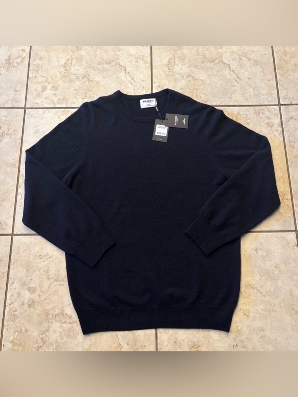 New With Tag Naadam Men's 100% Cashmere Sweater crewneck Size XXL  NV NAVY